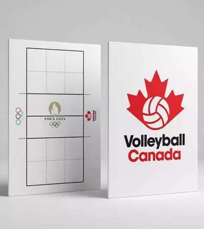 Close-up of a high-quality dry erase surface on a custom coach board Canada Volleball
