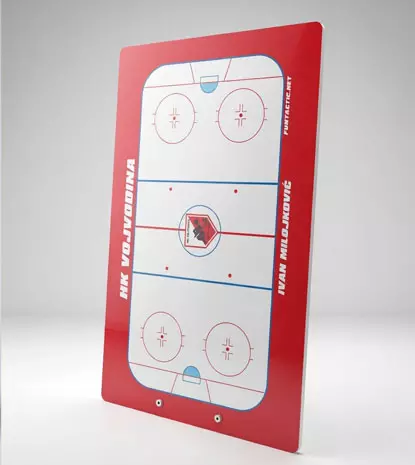 Custom hockey tactics board with dry erase surface.