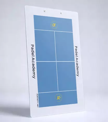 Custom padel coach whiteboard with custom-printed court layout and marker pen